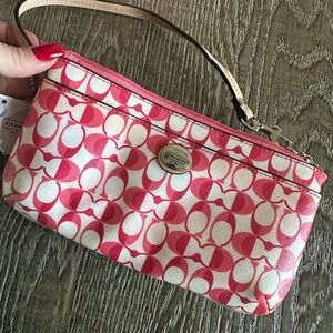 Coach Pink and White Wristlet Clutch Bag Y2K